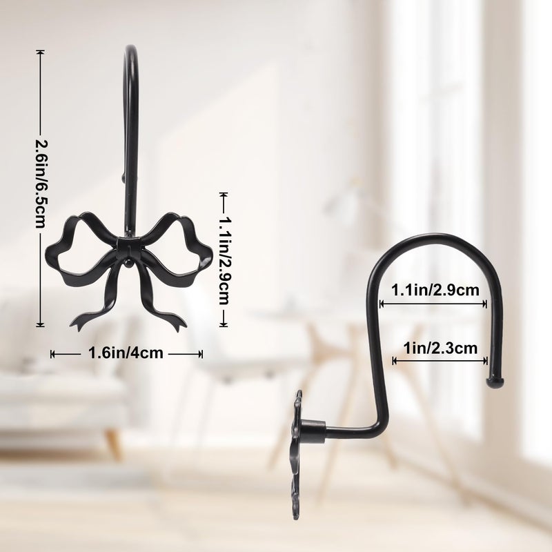 YanKiTour Bow Shower Curtain Hooks, 12 Pack Metal Decorative Rings, Rustproof Bow Knot Design for Bathroom Bedroom Living Room Baby Room Nursery Art Decor (Black 2) - Image 3
